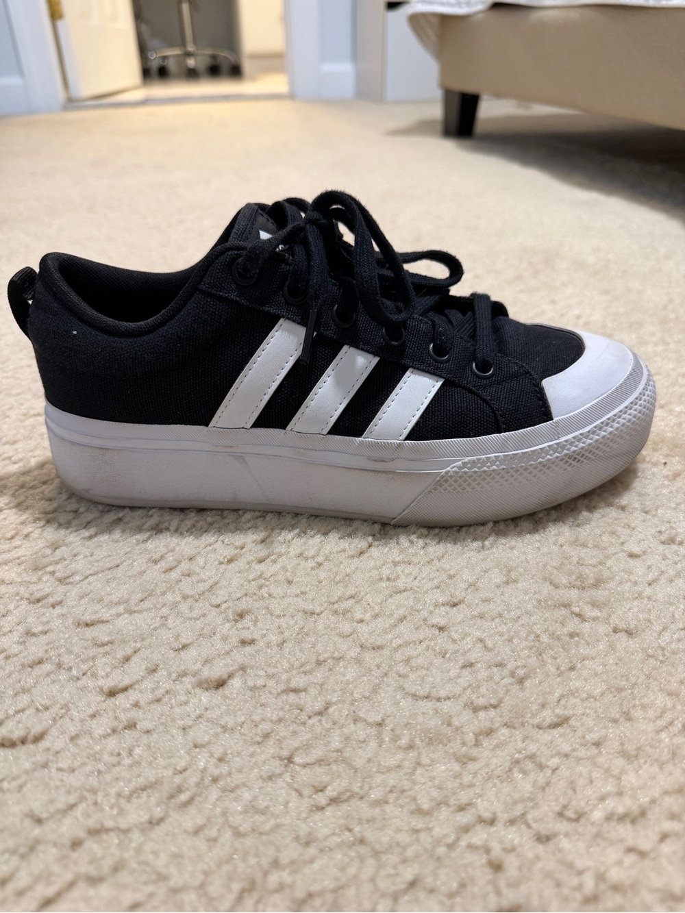 adidas Black and White Low-Top Canvas Sneakers - Picture 3 of 5